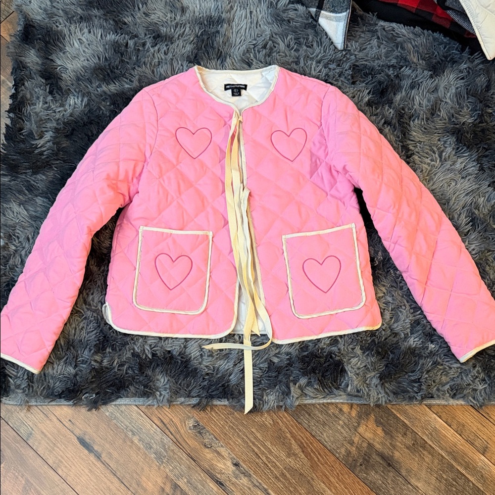 PrettyLittleThing Pink Quilted Puffer with Heart Pockets